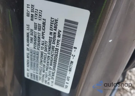 2011 Honda Odyssey Ex-L from USA, damaged, VIN 5FNRL5H66BB056338